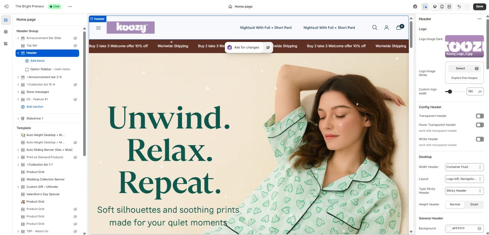 Koozy Wear store before migration