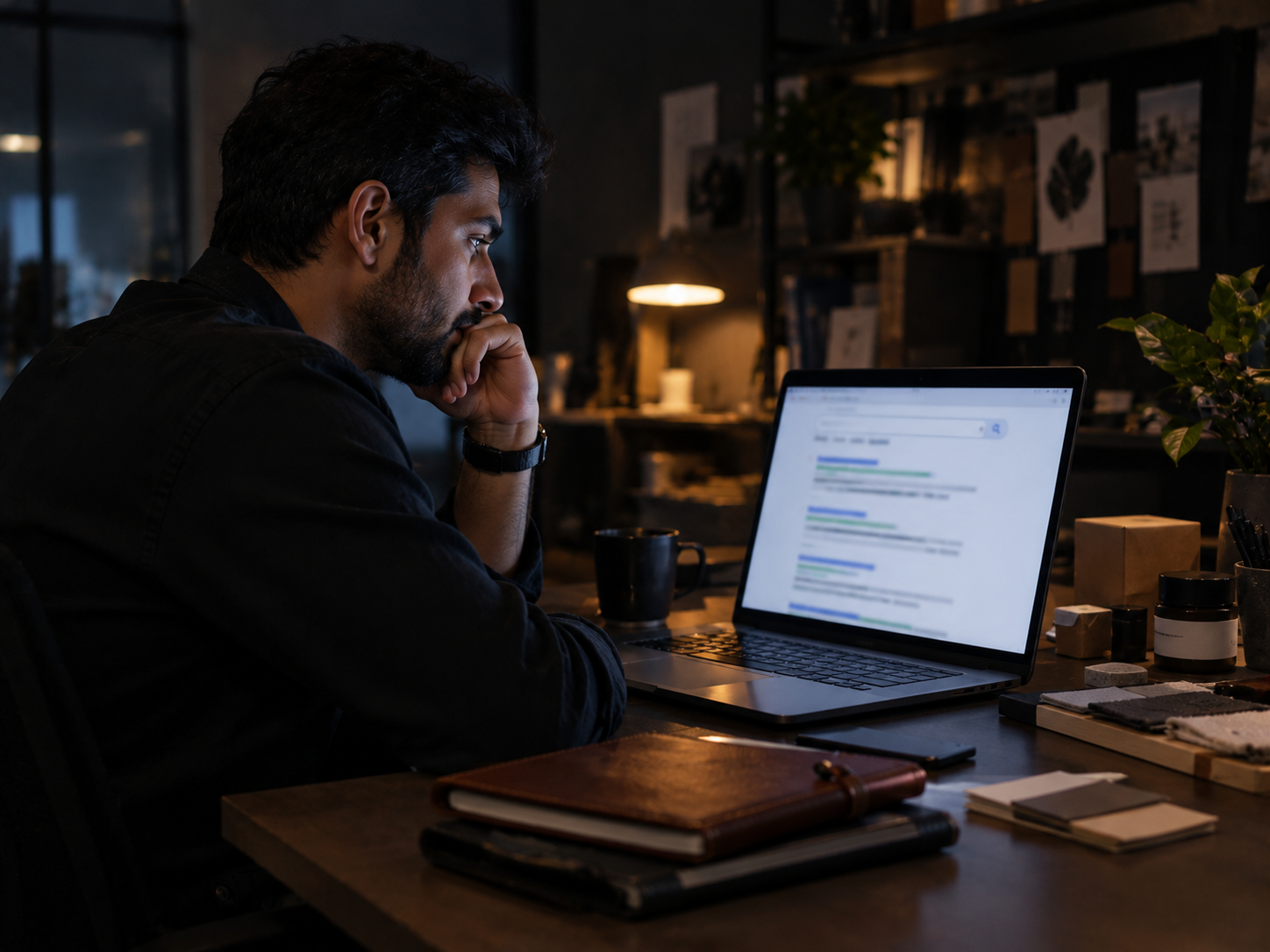 Founder staring at a laptop search page where their brand doesn't appear