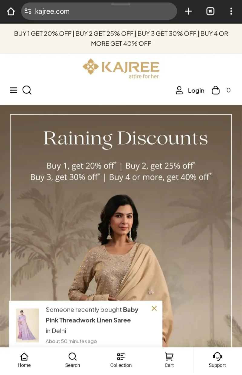 Kajree Shopify store on mobile