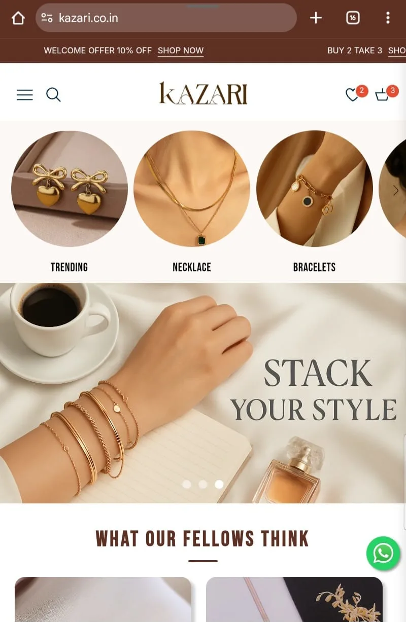 Kazari Shopify store on mobile