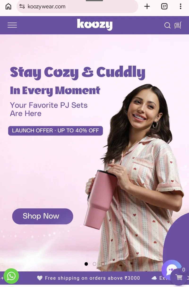 Koozy Wear Shopify store on mobile
