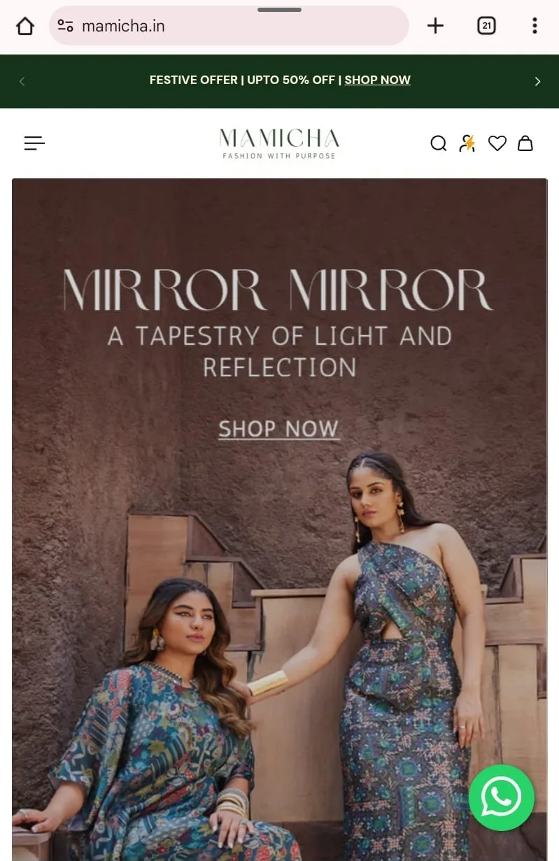Mamicha Shopify store on mobile