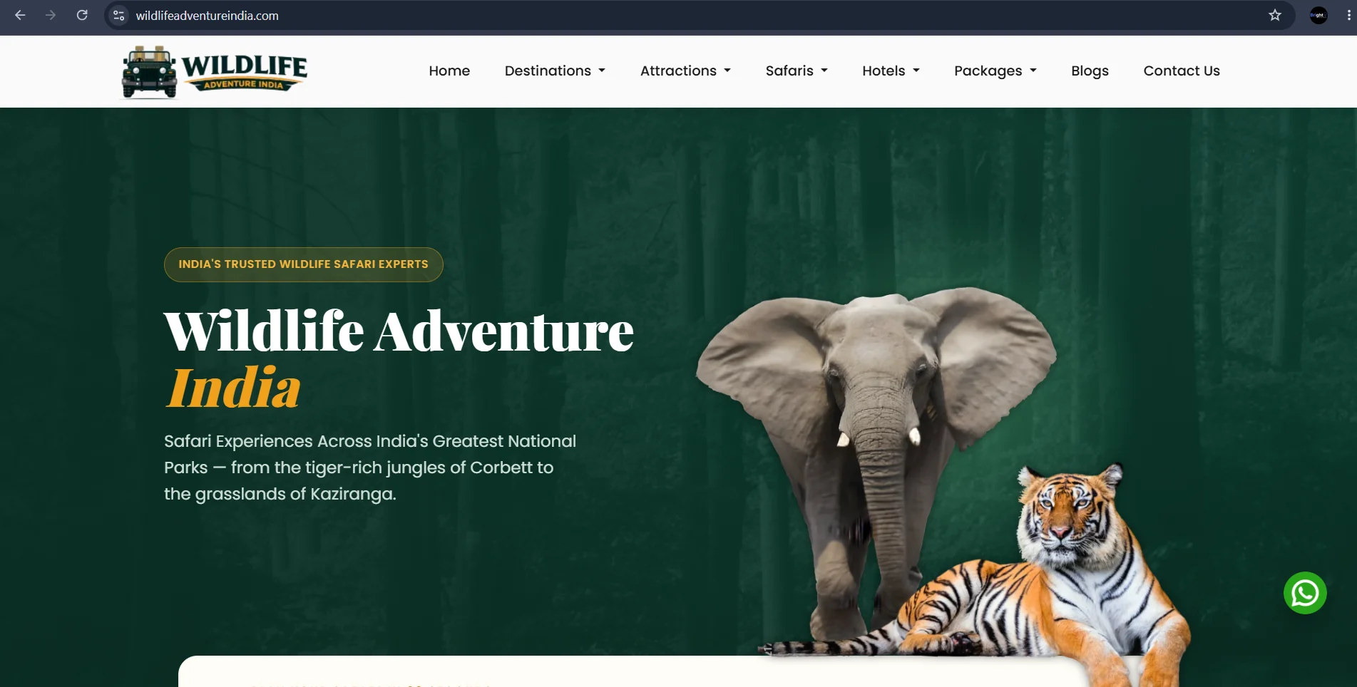Wildlife Adventure India website